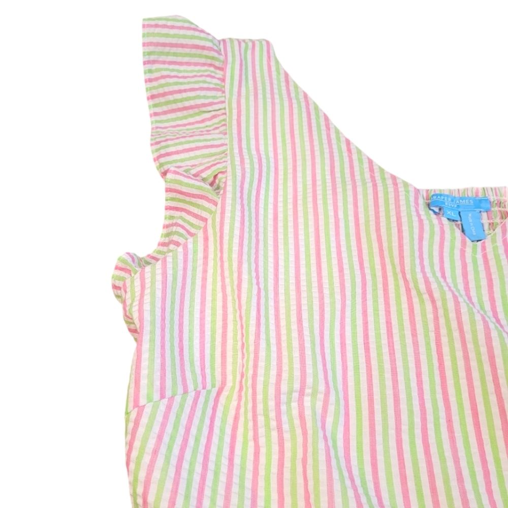 Draper James Flutter Sleeve White Green Pink Striped V-Neck Peplum Top NEW XL - Picture 10 of 16